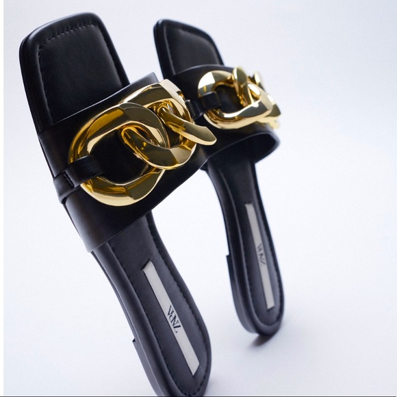 Zara Black Chain detail square toe sandals